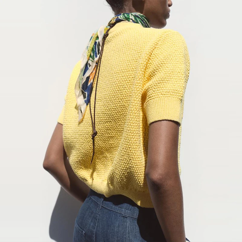 Sommer 2025, gestrickte Jaet-Stern-Knopf-Design, offene Strickjacke aus Polyesterfaser, modische Oberbekleidung