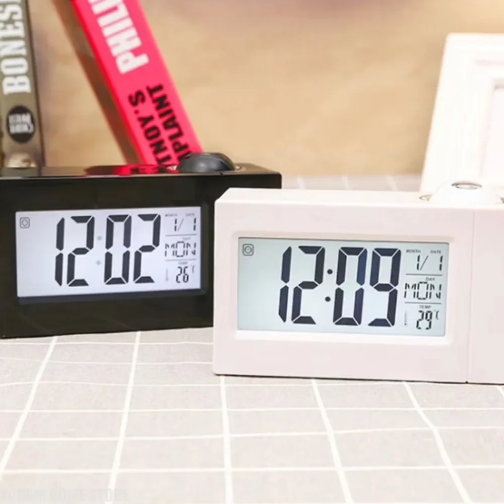 Projection Alarm Clock LED Display 90° - Adjustable 12/24H Digital Temperature for Bedroom Wall