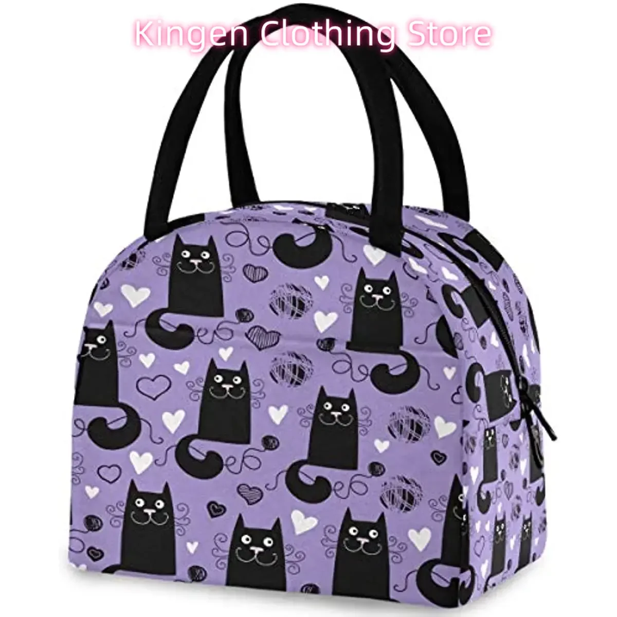 

Funny Black Cats Reusable Lunch Tote Bag with Front Pocket Zipper Closure Insulated Thermal Cooler Container Bag