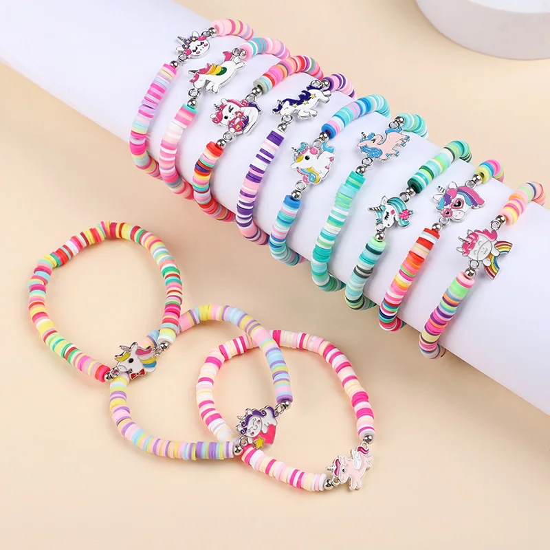 

12pc Ceramic Unicorn Bracelet Cartoon Colorful Rainbow Kids Girl Jewelry Accessories Birthday Party Favors Gift Supplies