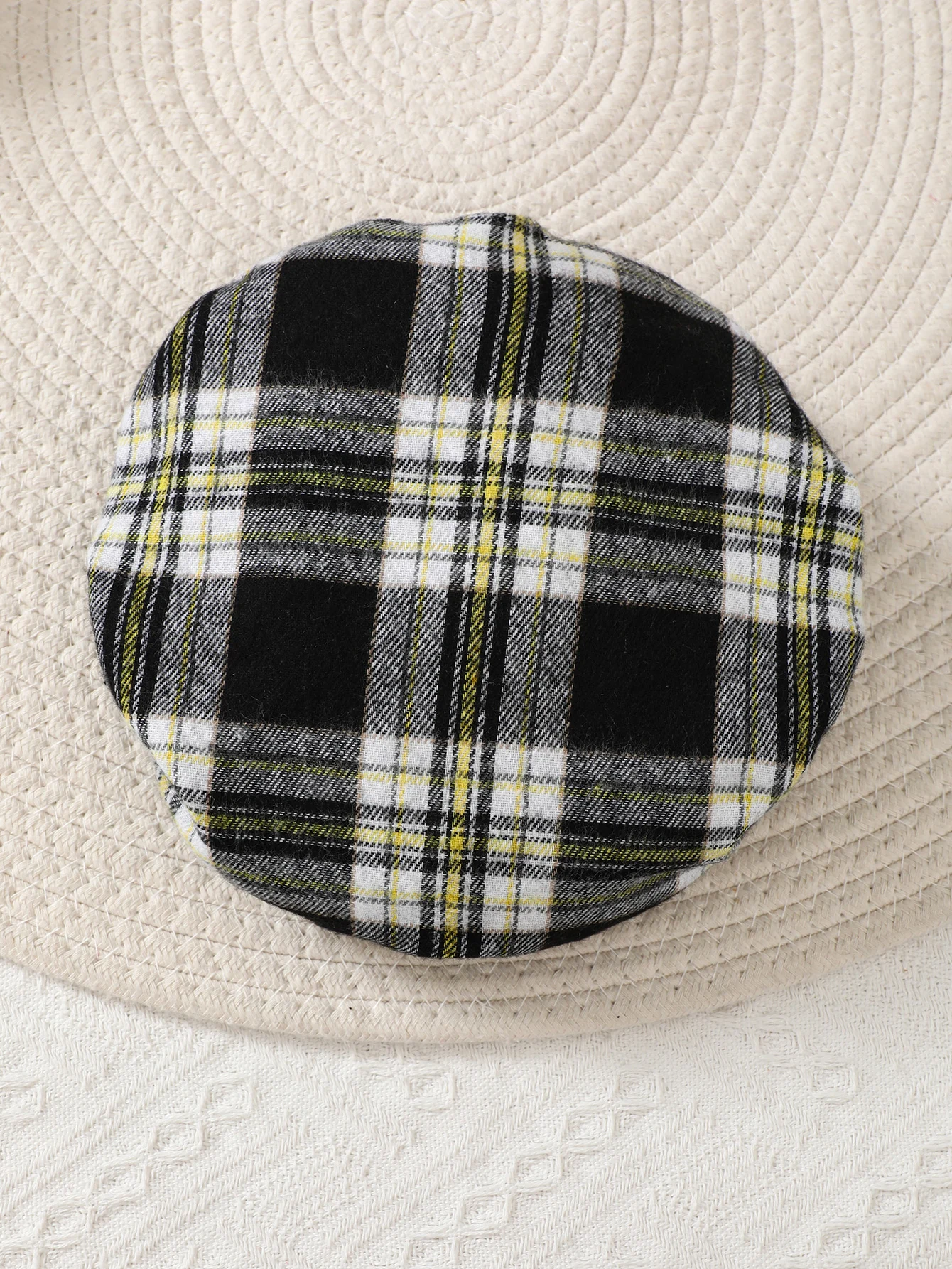 Newborn Literary Style Boy Baby Lapel False Strap Black Plaid Color Matching Jumpsuit Long Sleeve Button Cardigan Pantyband Hat