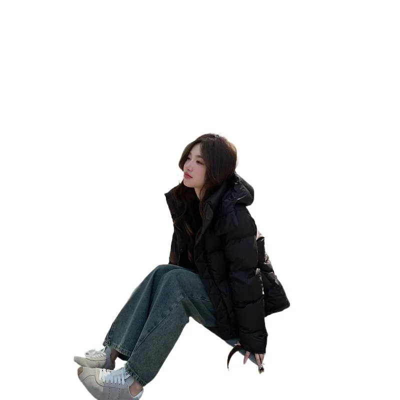 سترة نسائية قصيرة منتفخة، معطف شتوي بغطاء للرأس بخمسة شبكات دافئة، DuPont 3-Proof Traceable Samsung 90 Bread Style #5