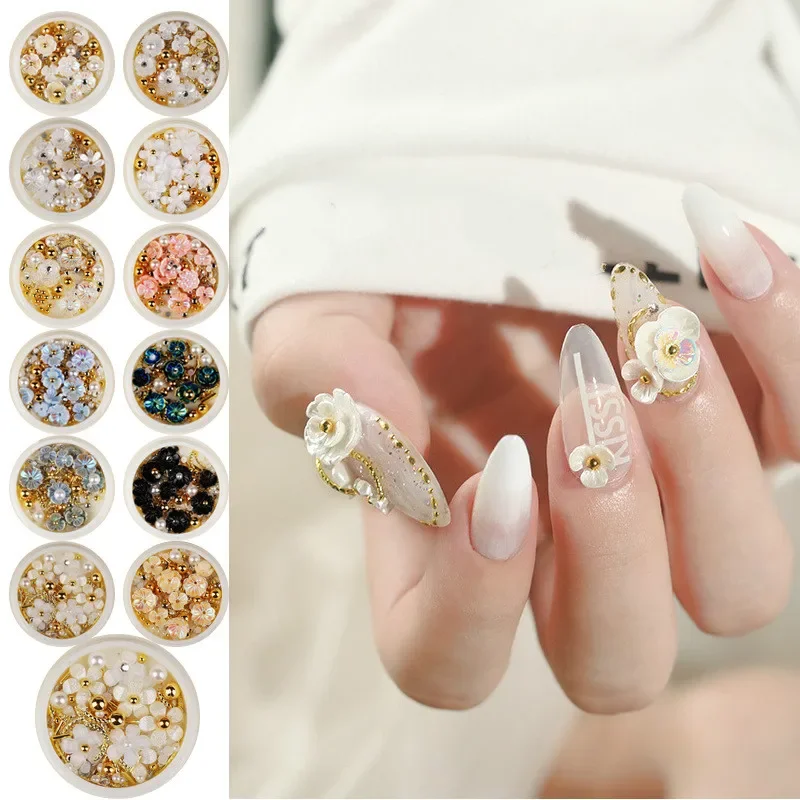 

1 Box 3D Nail Shell Flower Stone Nails Art Sequins for UV Gel Polish Flakies Decoration of Nail Accessories