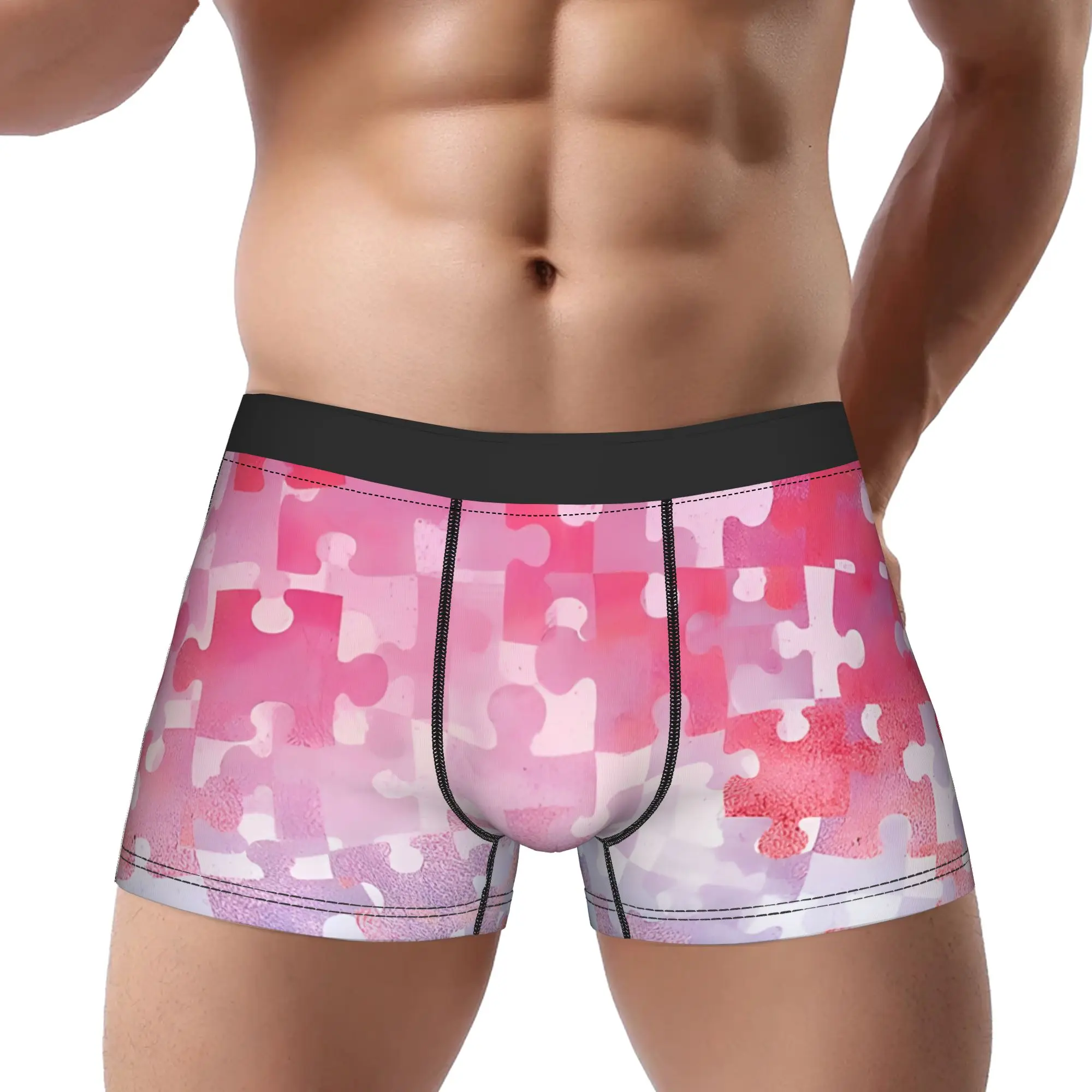 Purple Pink Gold Puzzle Pieces Underpants Homme Panties Man Underwear Puzzle Print Shorts Boxer Briefs