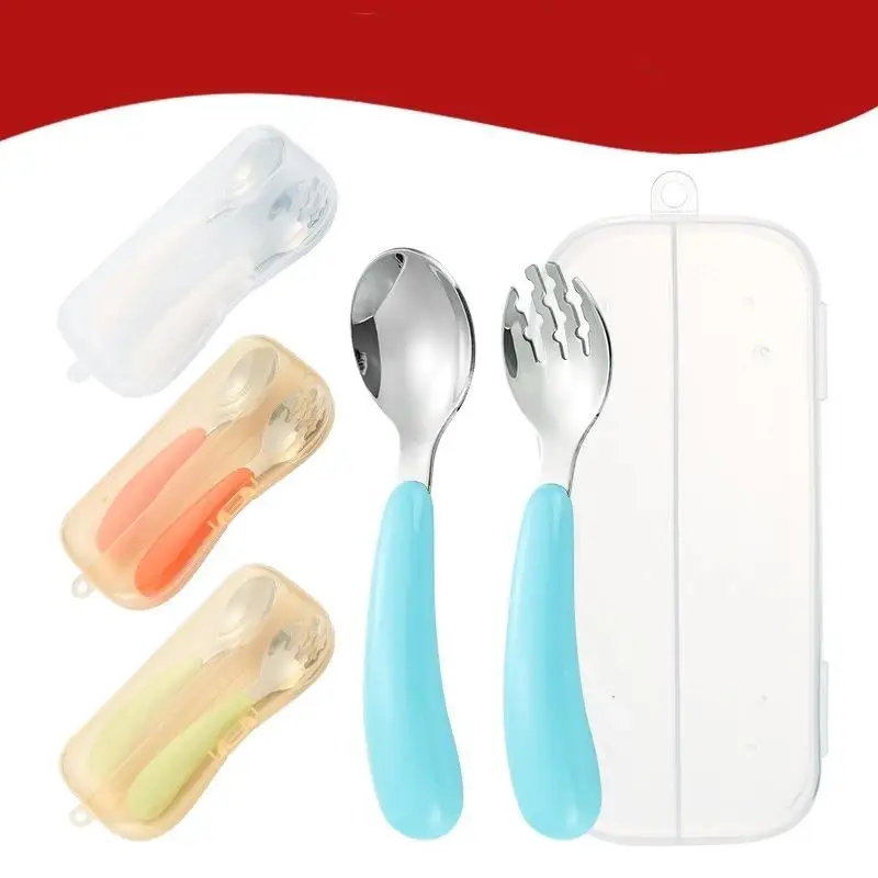 

Набор детских столовых приборов из нержавеющей стали с рисунком 304, ложка для малышей, вилка, комплект с круглой ручкой, подарки для мамы и ребенка