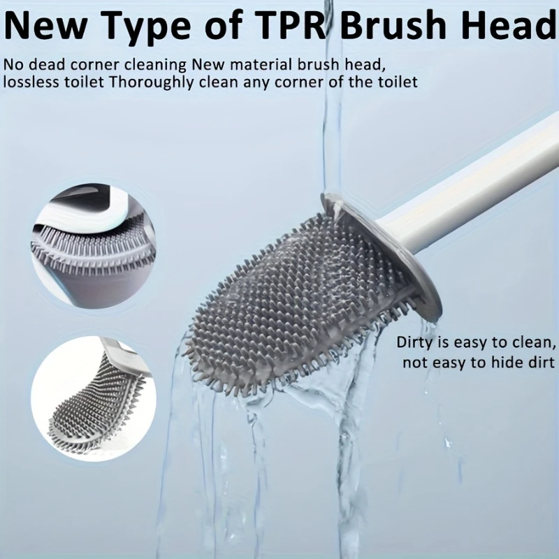 Wall Mount Toilet Brush Set, Modern Flat Head Bathroom Cleaning Brush, Durable & Easy Hang Storage Organizer view 6