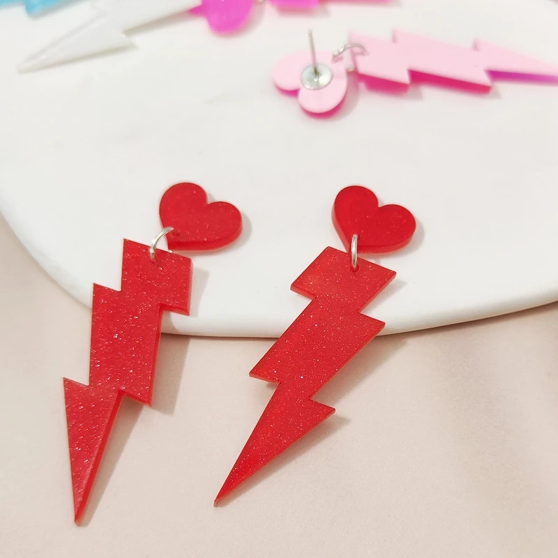 KUGUYS Heart Lightning Women\'s Glitter Earrings Acrylic Trend Fashion Summer Jewelry Party Accessories