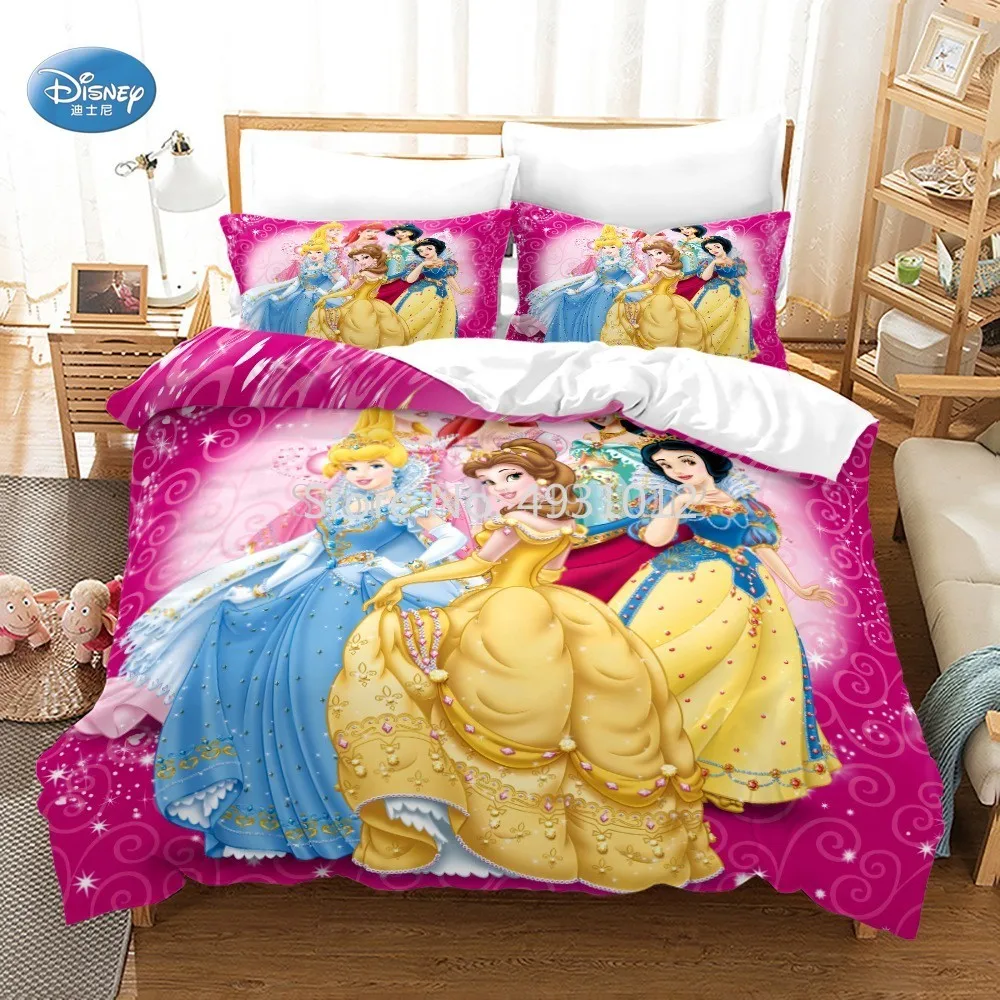 

Snow White Cinderella Ariel Belle Cartoon Pattern Bedding Set Disney Princess Duvet Cover Pillowcase Twin Queen King Size 3pcs