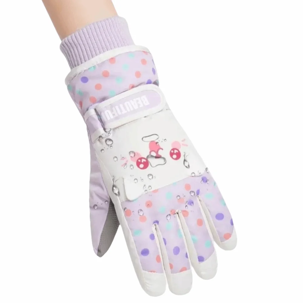 

Детские лыжные перчатки с героями мультфильмов Kawaii, перчатки для катания на сноуборде с полным пальцем, сохраняющие тепло, утепленные лыжные перчатки для девочек, кемпинг