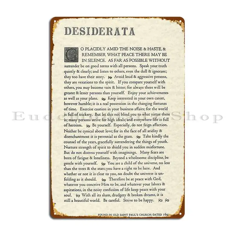 

The Original Desiderata Poster Metal Plaque Poster Club Design Customize Living Room Decoration Tin Sign Poster