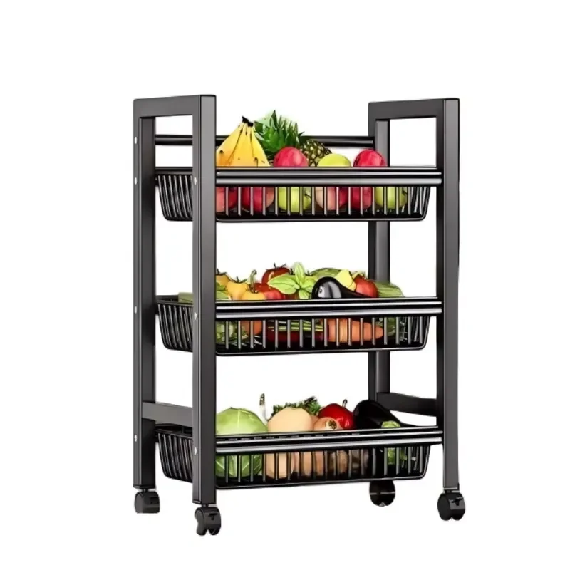 Modern 3 Tier Metal Vegetable Storage Cart Floor Standing Kitchen Organizer Rack Multi Functional Fruit Basket Holder For