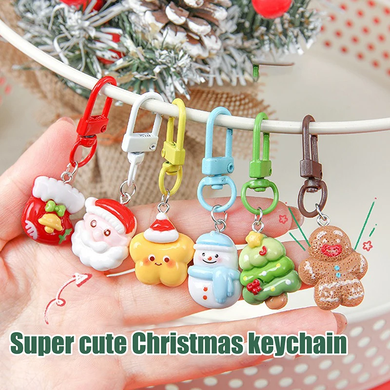 1PC Backpack Decoration Xmas Santa Claus Pendant Snowman Gingerbread Man Christmas Resin Key Chain Key Ring Ornaments