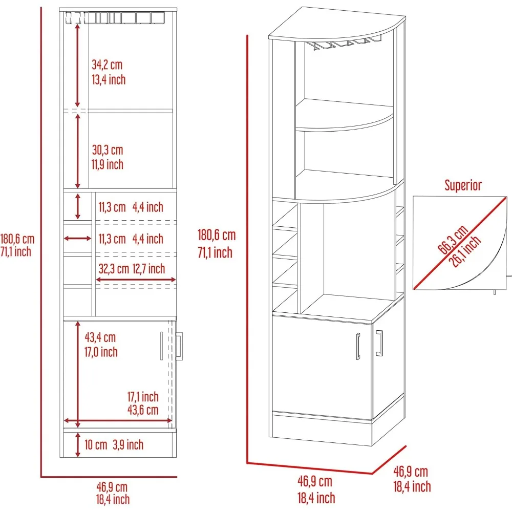 Corner Bar Cabinet 71", Tall Farmhouse Wine Bar Cabinet w/Wine Rack & Cubbies for Bottles,Liquor Cabinet Bar for Home, Black