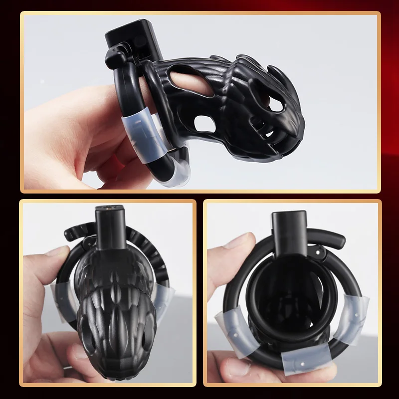 Cage de chasteté masculine en plastique avec anneau réglable et Cage t-rex, dispositif de verrouillage du pénis Anti-Masturbation, jouet sexuel urétral masculin adulte