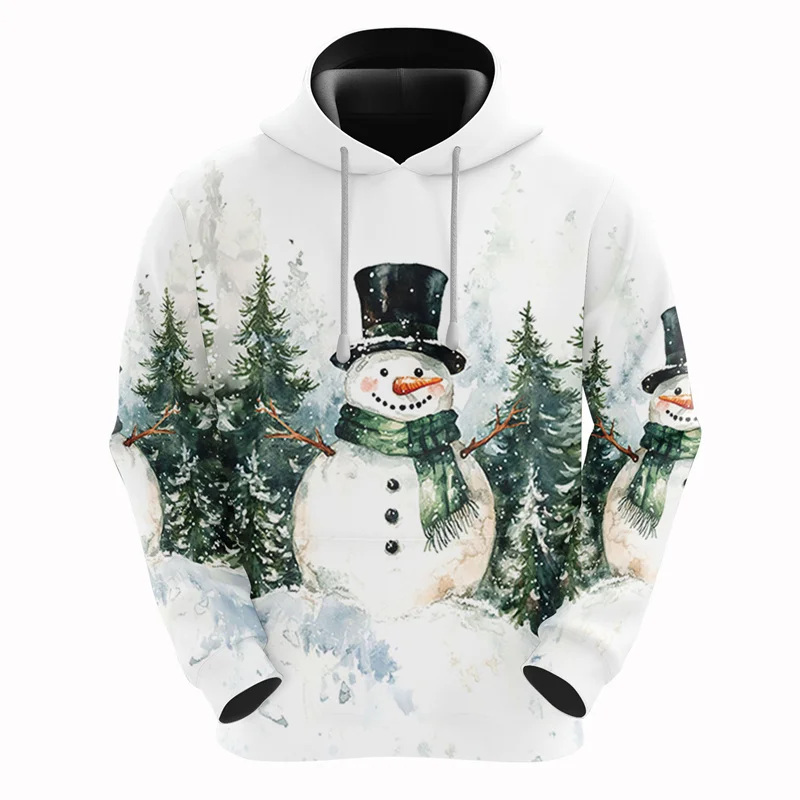 Unisex Men Hoodie Christmas Santa Snowman Sweatshirts Casual 3D Printed Pocket Pullover Clothing Xmas Streetwear Kids Tracksuit