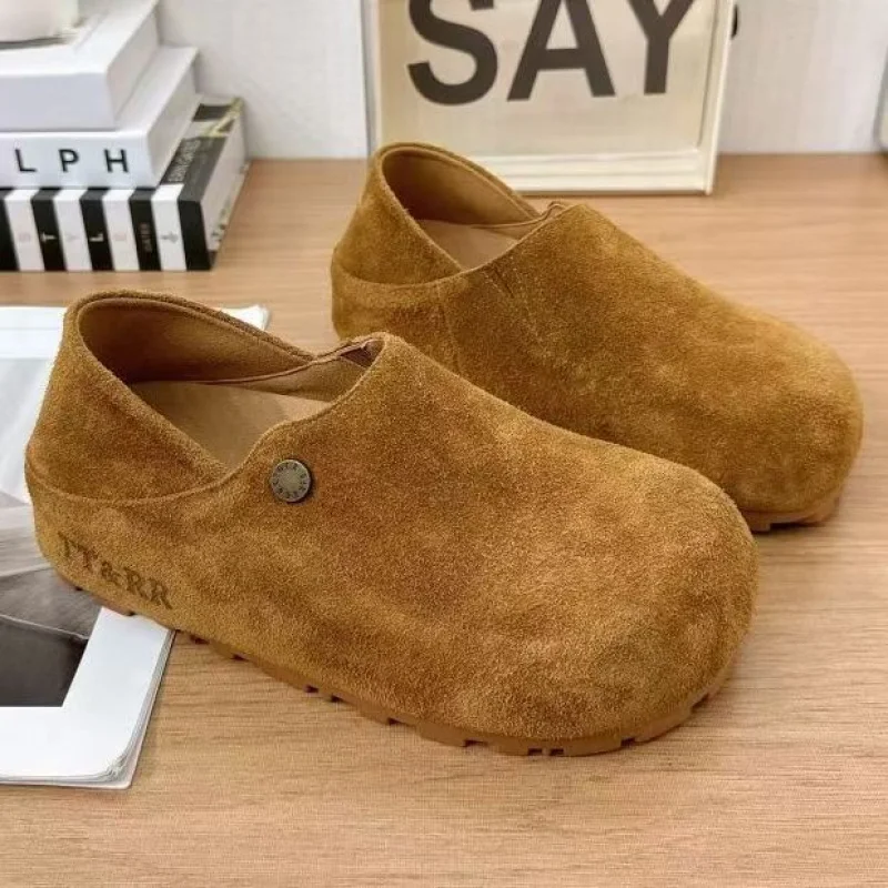 

2025 Autumn and Winter New Style Suede Single Shoes for Women Round Toe Shoes Cow Suede Genuine Leather Casual Shoes