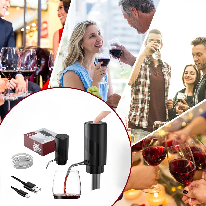 충전식 전기 와인 통풍기 디스펜서 자동 원터치 와인 디캔터 주류 디스펜서 세트 바 파티 와인 액세서리