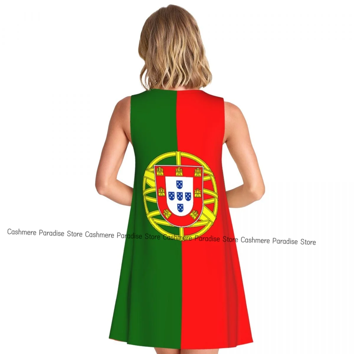 2025 Roupas femininas Vestidos Bandeira vertical de Portugal Vestido de comprimento sem mangas com gola redonda