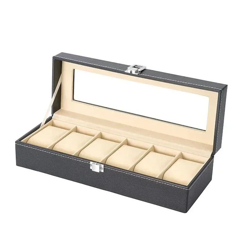 Hot Sale PU Leather Display Storage Collection Organizer watch box Case With Glass Top Slot Men Watch Bracket Display Box Gifts