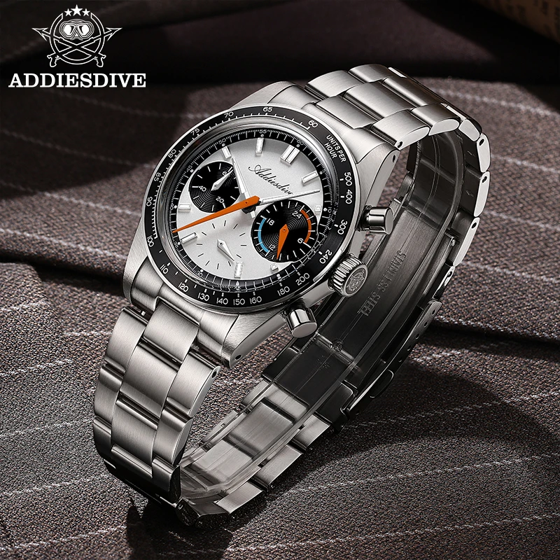 นาฬิกาข้อมือผู้ชาย ADDIESDIVE รุ่นใหม่ VK63 นาฬิกาควอตซ์โครโนกราฟ ขนาด 37 มม. หน้าปัดสีสันตัดกัน ตัวเรือนสแตนเลสกันน้ำ เรืองแสง นาฬิกาหรู