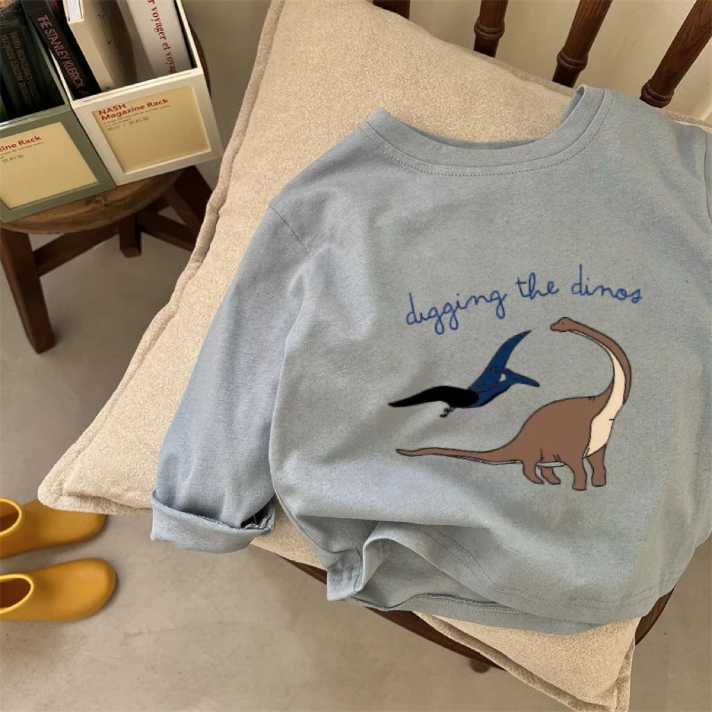 تي شيرت لطيف بأكمام طويلة بلوزات زرقاء 2026 ملابس ربيع الخريف للأطفال موضة بسيطة متعددة الاستخدامات قميص أساسي فضفاض ورقيق ملابس رياضية #3