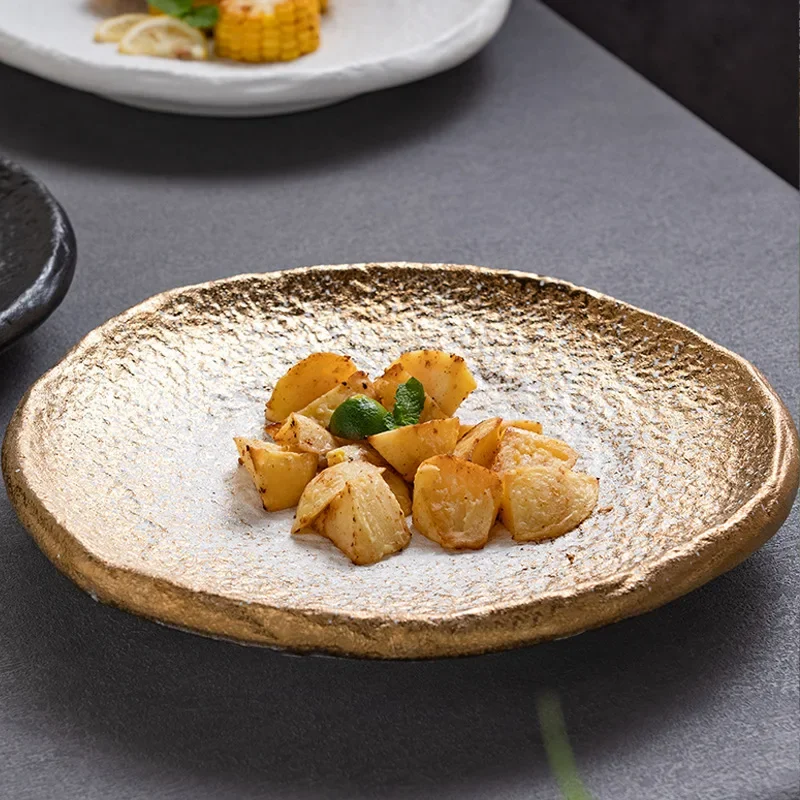 Plato cuadrado con estampado de piedra de cerámica de oro blanco, plato creativo de Sashimi de Sushi, plato de Dim Sum, vajilla especial de cocina Molecular