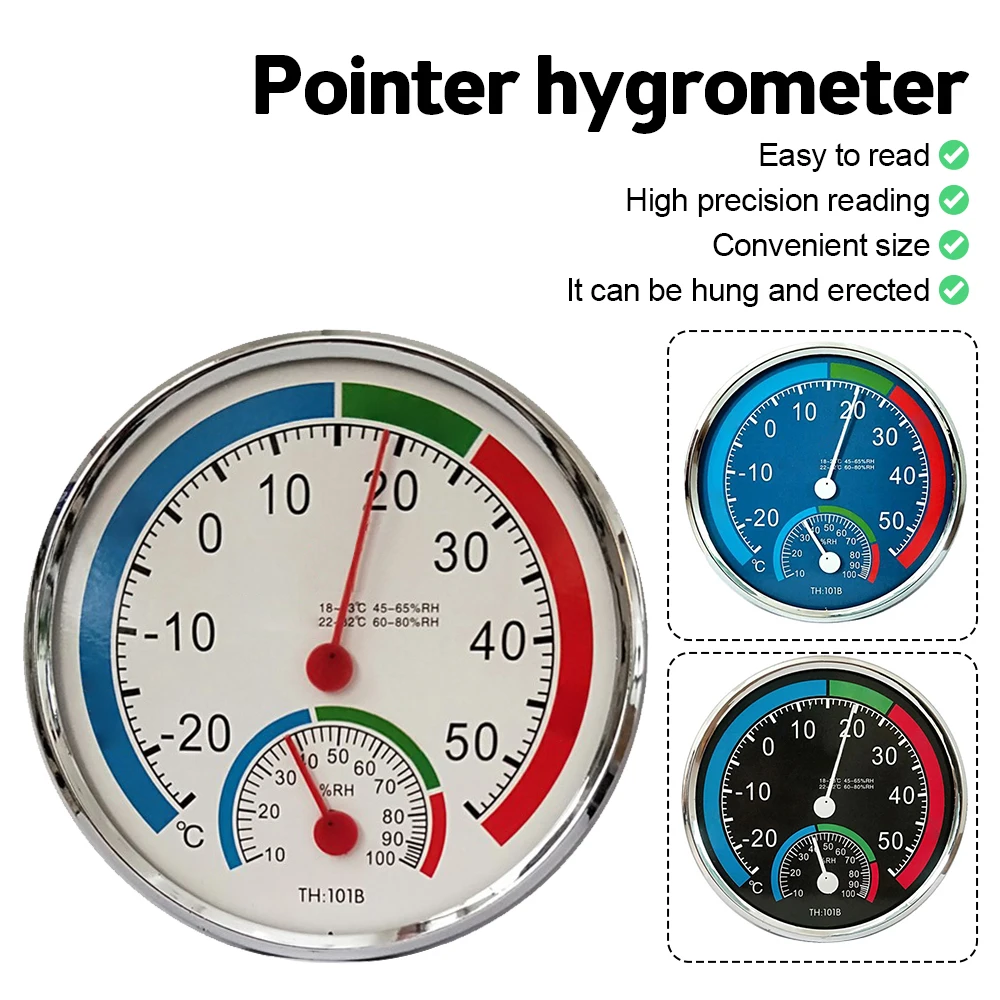 Mini Round Pointer -30℃-50℃ Temperature Meter 20%-100% Hygrometer Analog Thermometer Monitor Humidity Gauge for Indoor Offices