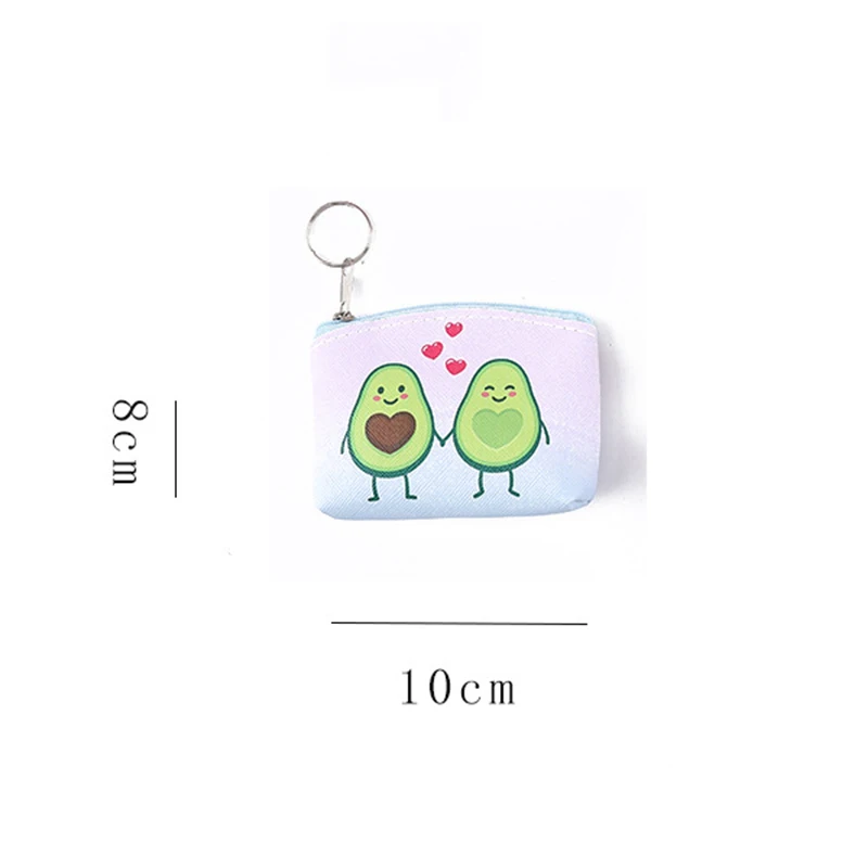 Petit porte-monnaie à fermeture éclair pour femme, mini portefeuille, sac à main en PU, imprimé avocat de dessin animé, rangement pour clés cosmétiques