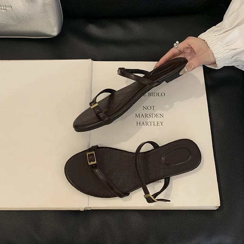 Bailamos Vintage Roman Sandals Flat Heel Women Sandals Casual Buckle Strap Summer Shoes Heels Women Shoes Mujer