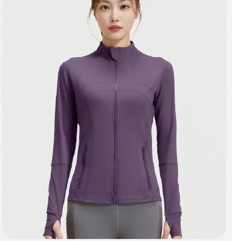 

Spring Autumn Women's Fashion Sports Fitness Yoga Jacket Long Sleeved Stand Up Collar Zipper Coat Breathable Slim Jackets S-XXL