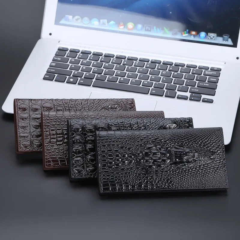 Baellerry Crocodile Men's Wallet Long Fashion Cell Phone Purse Pattern PU Trifold with ID Window Wallets for Men