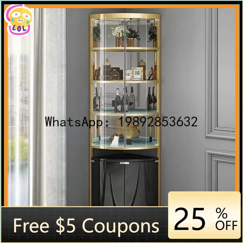 AB  Light Luxury Stainless Steel Titanium Mirror Home Living Room Floor Triangle Cabinet Fan-shaped Wa Corner Wine Cabinet