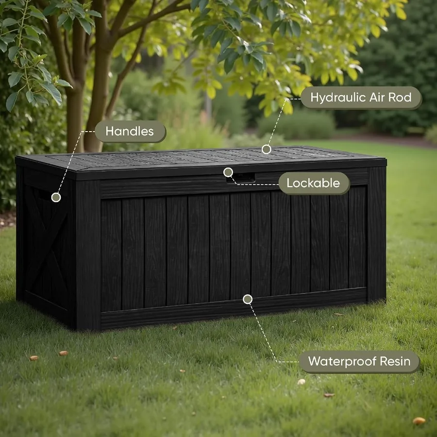 Internal Deck Box Waterproof, Large Outdoor Storage Box for patio use, polypropylene material, gray color, UV-resistant and loc