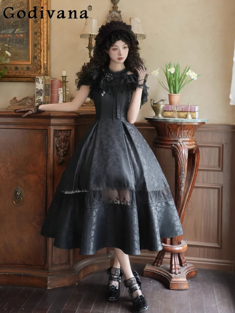 

Japanese Original Elegant Lady Lolita Halter Neck Waist-Cinching Dress Summer New Sweet Cute Long Dress