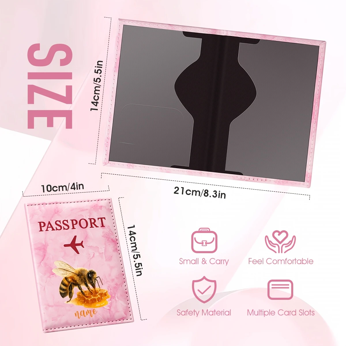 Custom Name Bee Honey Theme Illustration Design PU Passport Holder, Featuring a Natural Bee Gathering Honey Scene Paired