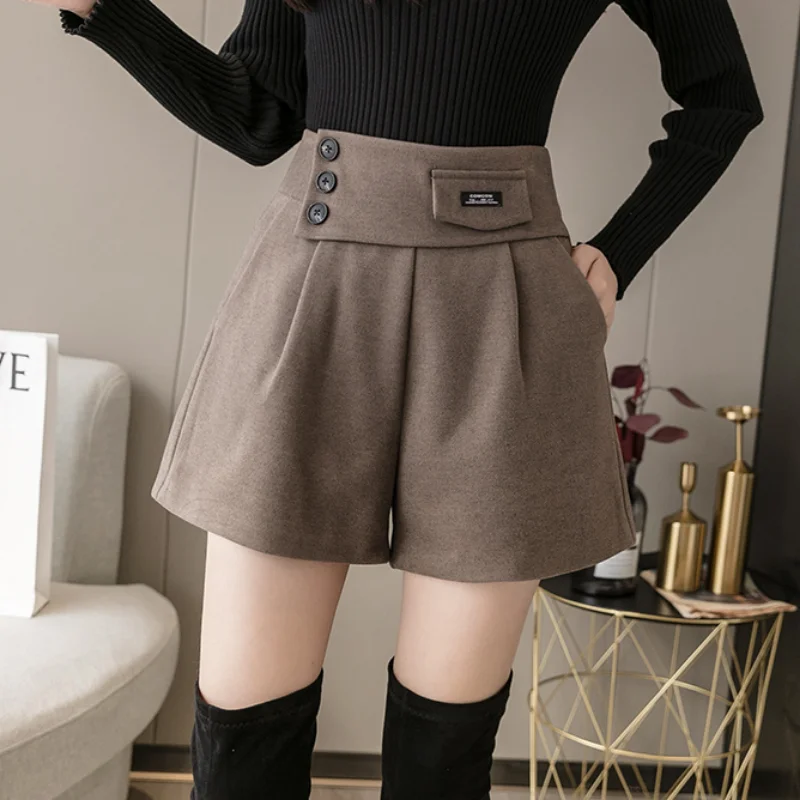 

Woolen shorts Pants 2023 Autumn and Winter Korean version Versatile A-line Wide Leg Pants High Waist Slim Boots and Pants Female