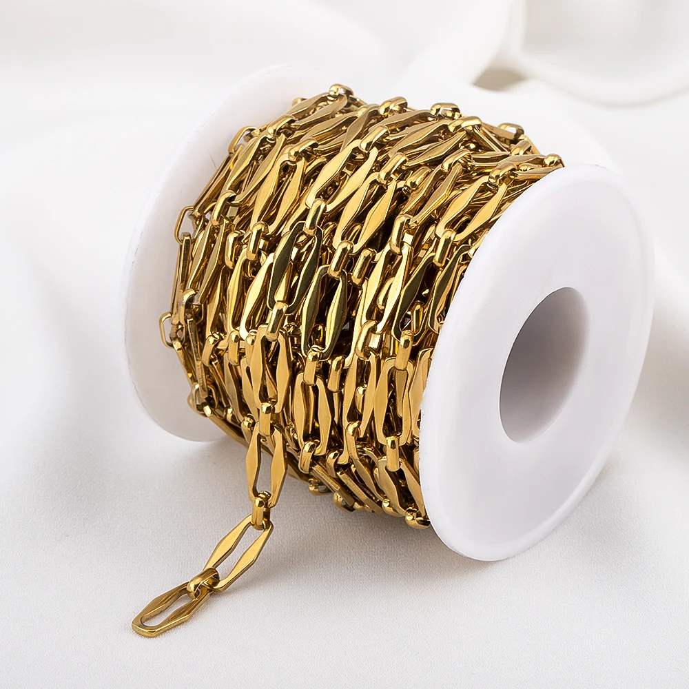 Catene piatte sfuse in acciaio inossidabile color oro da 1 metro per gioielli fai da te, creazione di collane artigianali, accessori per forniture fatte a mano