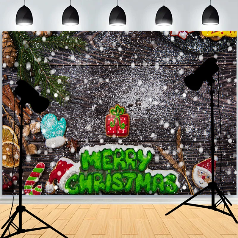 Christmas Tree Gifts Lights Wooden Background Living Room Ornament Snowflake Family Party New Year Photography Backdrops XH-16