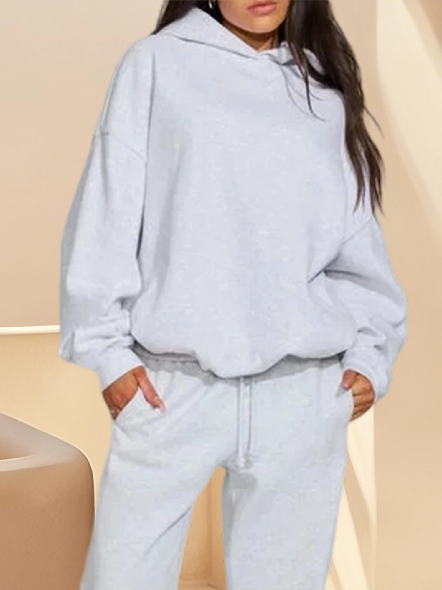 Sudadera con capucha para mujer, informal, de manga larga, de Color sólido, holgada, para otoño, cómoda, con capucha, para uso diario