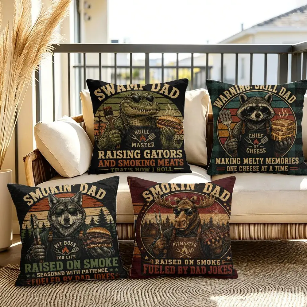 BBQ Father Style Cushion Cover Soft Plush Throw Pillow Cover Double-Sided Decorative Cushion Case Sofa Bedroom Home Decor