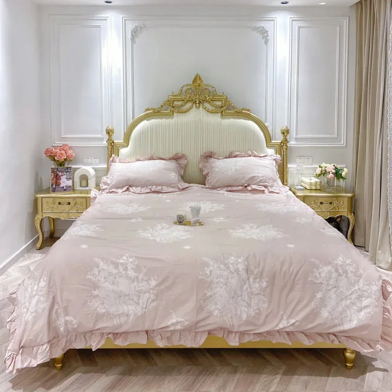 European carved all solid wood bed master bedroom 1.8m double bed, American light luxury princess bed