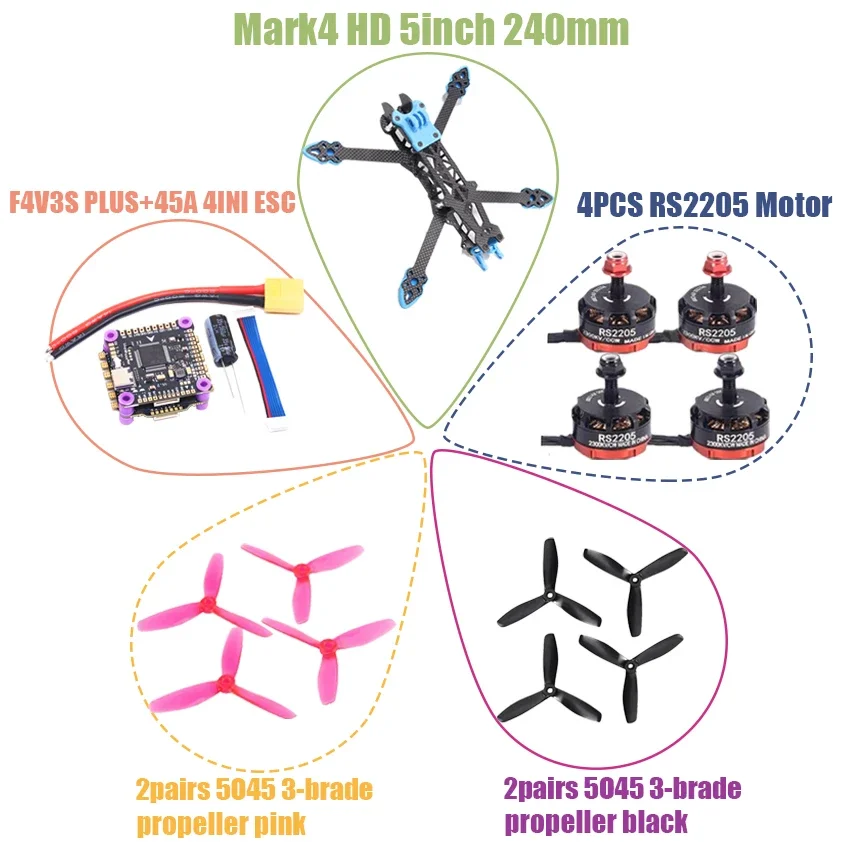 F4V3S PLUS MARK4-HD Mark 4 HD 5 pouces 240mm F4 V3 V3S FC contrôleur de vol RC Drone FPV course quadrirotor Betaflight INAV
