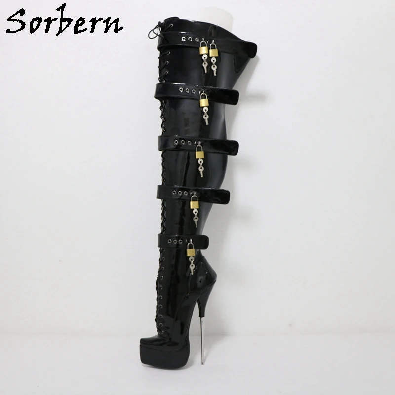 

Sorbern Lockable Straps Ballet Boots Crotch High 8 Inch Metal Heeled Platform Long Boot Lace Up Fetish Drag Queen Shoe Custom