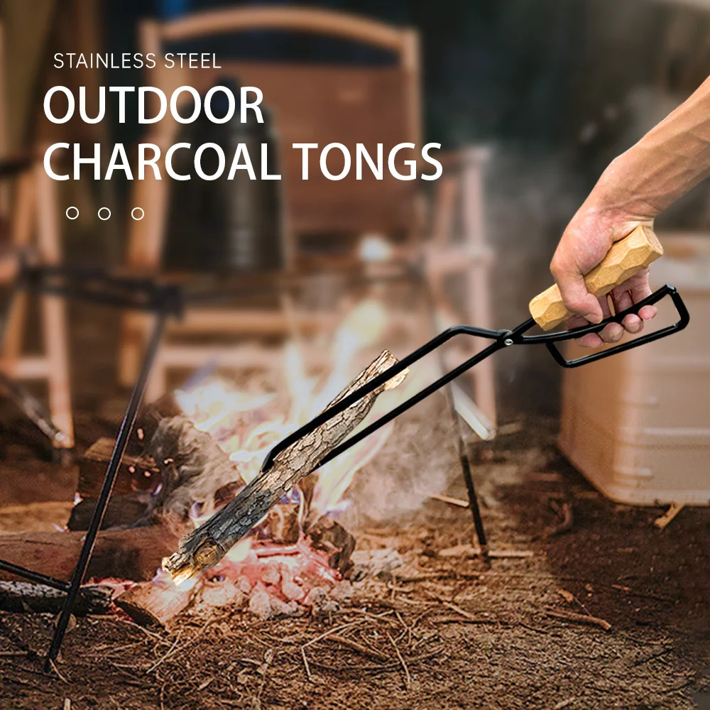 Fire Tongs Stainless Steel Charcoal Tongs Portable Storage bag Leather Cover Anti-Scalding Charcoal Clip Fireplace BBQ Tools