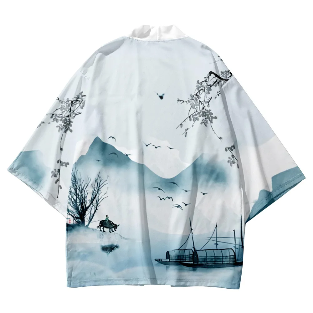 

Landscape Painting Printed Samurai Shirt Clothing Haori Kimono Women Men Japanese Anime Asian Streetwear Cosplay Cardigan Yukata