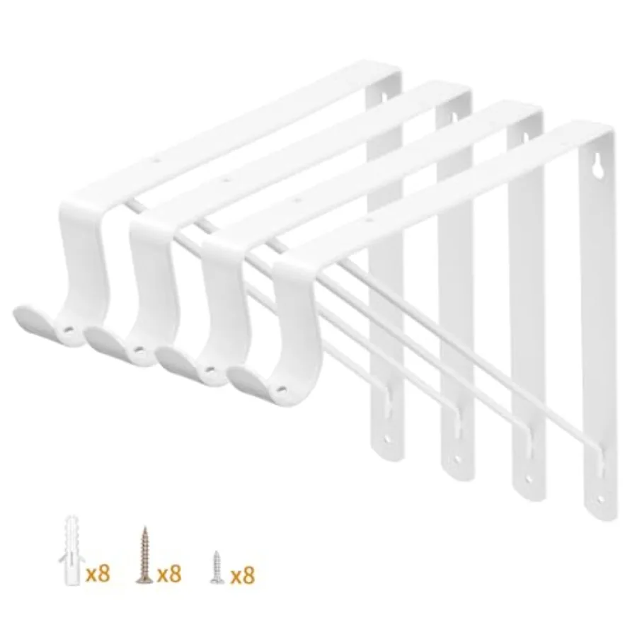 

4 Pack Closet Rod Bracket, 12 x 10.4 Inch Wall Mounted Closet Shelf Bracket, White Closet Rod Support Bracket with Screws
