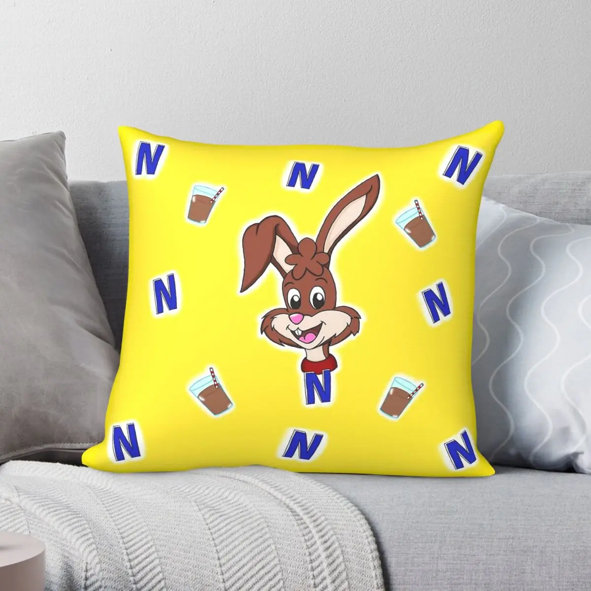 Nesquik Rabbit Quicky Pillowcase Polyester Linen Velvet Pattern Zip Decor Throw Pillow Case Room Cushion Cover 18