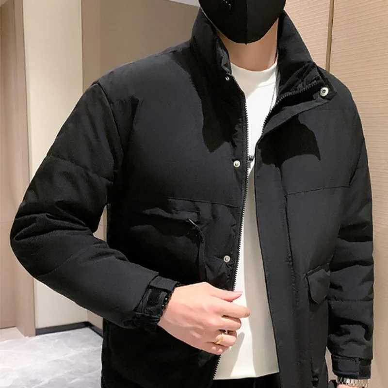 Parka à poches multiples pour hommes, vêtements de travail d'hiver, col montant coréen, veste décontractée chaude, pardessus Streetwear, vêtements pour hommes