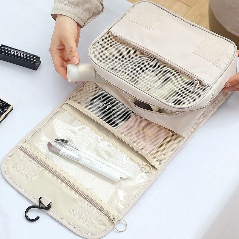 Neceser colgante de viaje para hombre y mujer, organizador grande de maquillaje cosmético con gancho resistente