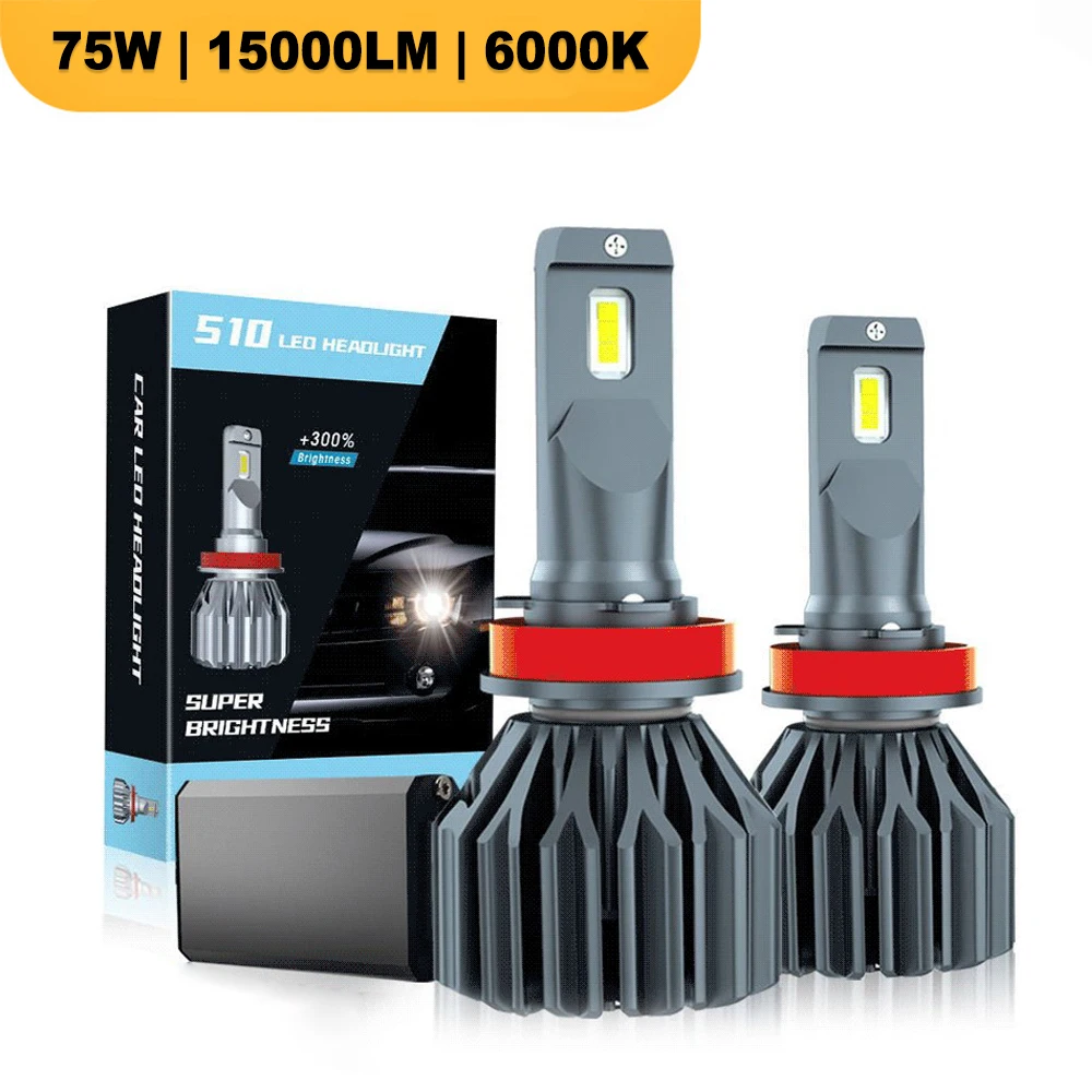 75W 15000LM H7 H4 Canbus LED Headlight for Cars H1 H11 H3 H9 HB3 9005 HB4 9006 HB5 9007 9012 6000K Auto Headlamps Fog Light Bulb